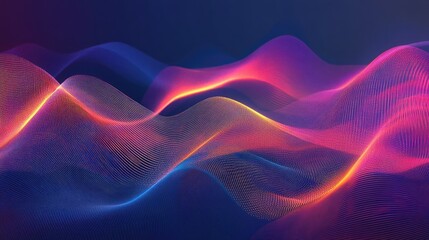 Wall Mural - An abstract representation of a digital sound wave equalizer with colorful gradients and flowing lines, illustrating the smooth transition of sound waves in a modern style