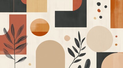 Wall Mural - An abstract vector layout with earthy tones and geometric shapes, inspired by Bohemian patterns for home page designs.