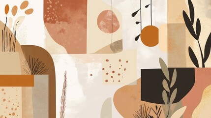 Wall Mural - An abstract vector layout with earthy tones and geometric shapes, inspired by Bohemian patterns for home page designs.