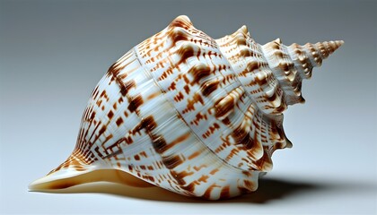 Wall Mural - Intricate patterns of a white and brown striped seashell with a pointed tip in stunning detail