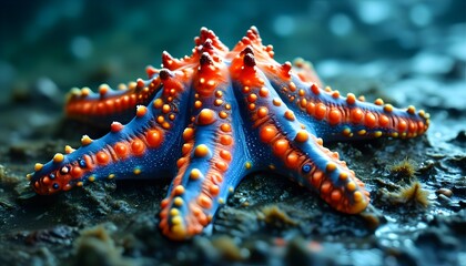 Mystical Deep Sea Creatures with Vibrant Colors and Unusual Starfish