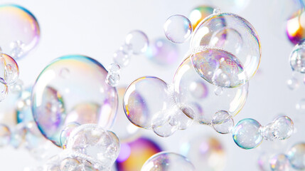 Wall Mural - Colorful natural soap bubbles isolated on white background, A set of six colorful glass spheres, each with a different color.