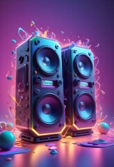 Wall Mural - Music party background with colorful music speakers