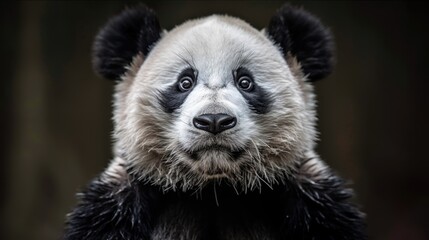 Asian panda on black isolated background