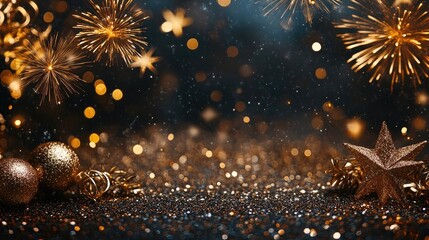 Abstract gold glitter background with fireworks for holiday concepts