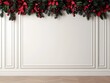 © Moonroad - Decorative Christmas garland with red flowers and ornaments draped elegantly on a white wall, creating a festive holiday atmosphere.