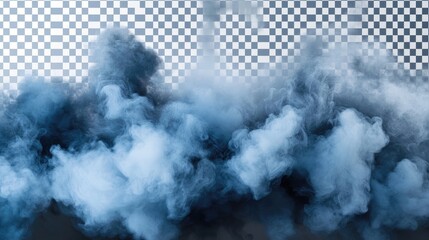 Blue smoke explosion border isolated on a transparent background