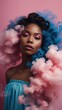 © Nemanja - Close-Up of Woman with Colorful Hair Extensions and Pink Smoke