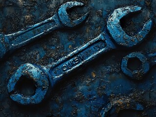 Sticker - Rusty Blue Wrenches: Industrial Texture and Design