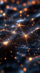 Wall Mural - futuristic network connections with glowing nodes and lines in a dark background.