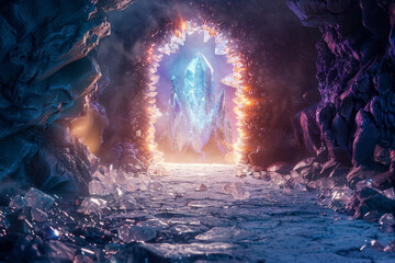 A cave with a crystal door