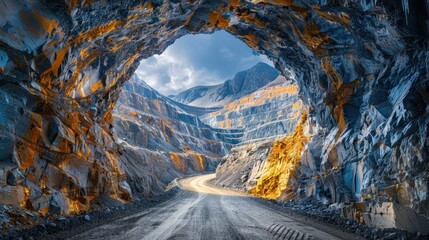 The old underground tunnel of the gold mine. Gold mining in the mine