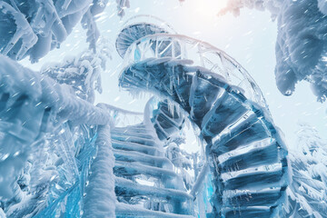 Wall Mural - A staircase made of ice is covered in snow