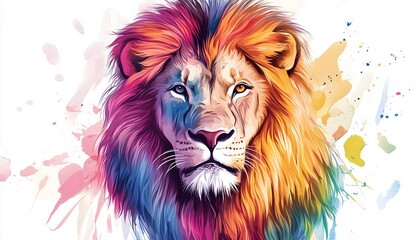 Wall Mural - A portrait of a multicolored lion isolated on a white background