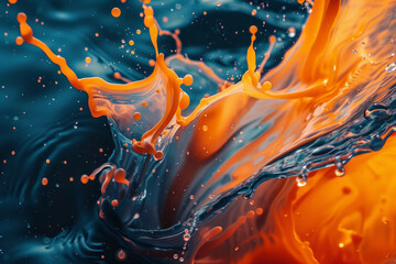 Canvas Print - A splash of orange and blue paint in the water