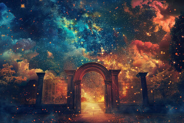 Wall Mural - A colorful, starry sky with a large archway in the middle