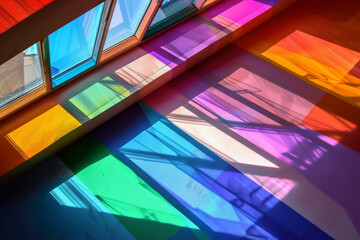 Poster - A colorful reflection of the sky on a window sill