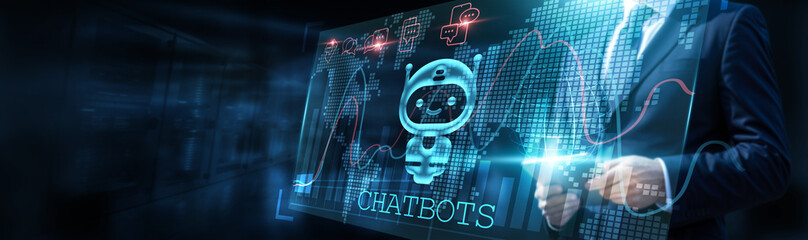 Chatbot developer meticulously analyzes conversational data, visualizing interactions with intricate graphs and comprehending message volume with exponential growth charts, to refine dialogue models.