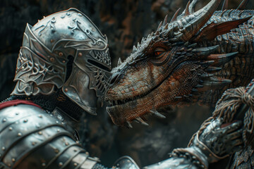 A knight is kissing a dragon's face