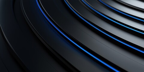 Wall Mural - black background with blue curves, abstract wave-like shapes creating a sleek and futuristic design 