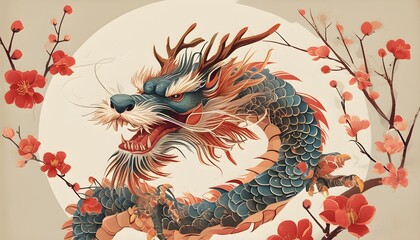 Wall Mural - Majestic Chinese Wind Dragon Pattern Illustration for Spring Festival Celebrations