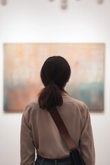 woman in contemporary art gallery fine art view from the back Generative AI