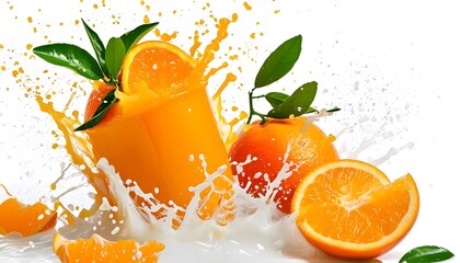 Vibrant orange juice splashes against a clean white backdrop