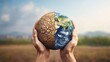 © Kittipong - Urgent Global Message Fragile Earth Held in Hands, Stark Contrasts of Environment, Climate Change Concept. Close-Up View with Cracked and Green Planets, Moody Environmental Awareness
