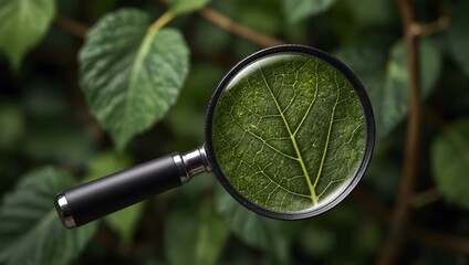 Magnifying glass focused on a green leaf target.