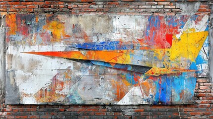 Sticker -   Brick wall with painted plane and background