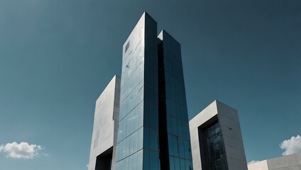 Modern minimalist architecture against a blue sky.