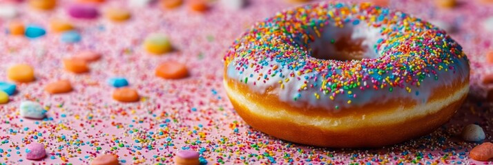 product photo of tasteful donut with colorful sparkles 