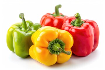 Wall Mural - A cluster of colorful peppers arranged side by side on a clean white background