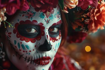 Poster - A close-up shot of an individual wearing a colorful face paint, perfect for artistic or cultural events