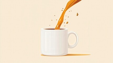 Wall Mural - Inviting Moment - Flat Vector Design of Freshly Poured Coffee into White Ceramic Mug on Light Background