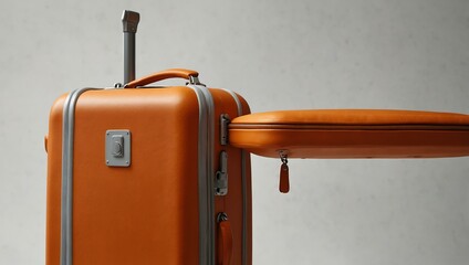 Orange suitcase on a white background.