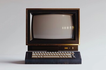 Wall Mural - Vintage computer with keyboard and monitor, suitable for retro-themed designs or nostalgia-related projects