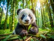 © Adisorn - Adorable baby panda playing and exploring in a lush green bamboo forest on a sunny day