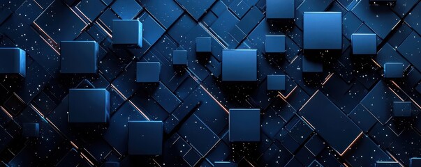 Wall Mural - Abstract geometric background with black and blue cubes creating a modern, futuristic 3D pattern