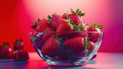 Wall Mural -   A table with two bowls of strawberries against a red background