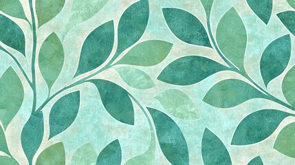 Canvas Print -   A light blue background with green leaf patterns