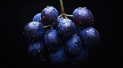 Sticker -   A cluster of grapes resting atop a table, with water droplets adorning the grape stems