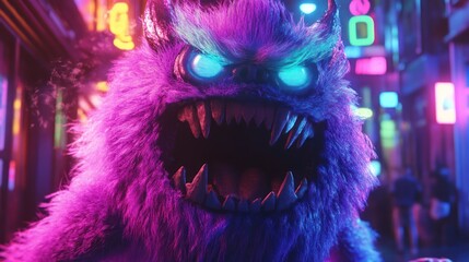 Poster - Furry Monster in a Neon City