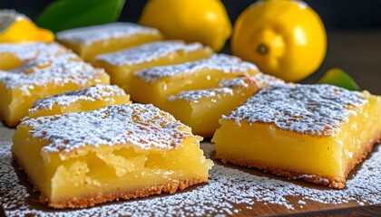 Wall Mural - Irresistibly Sweet Homemade Lemon Bars Dusted with Powdered Sugar