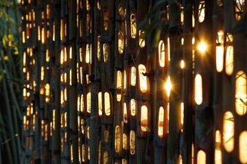 Sticker - A bamboo tree with sunlight shining through its windows, ideal for nature and architecture scenes