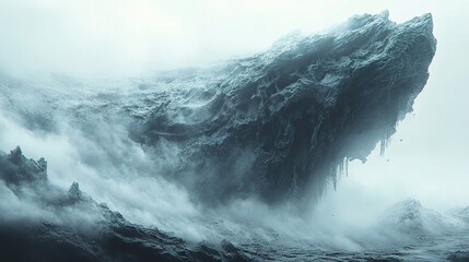 Poster - Surreal Mountain Landscape with Fog and Icy Cliffs