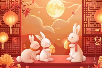 Wall Mural - Two rabbits sitting side by side, possibly friends or mates