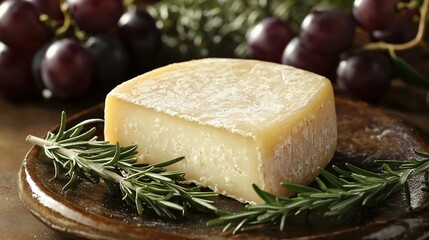 Canvas Print -   Cheese, plate, grapes, rosemary