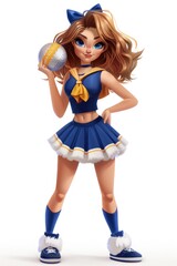 Wall Mural - A cheerful girl in a cheerleader costume holds a golf ball, perfect for sports or theme-related concepts