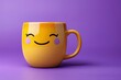 © kenkuza - Yellow coffee cup smiling face on purple background